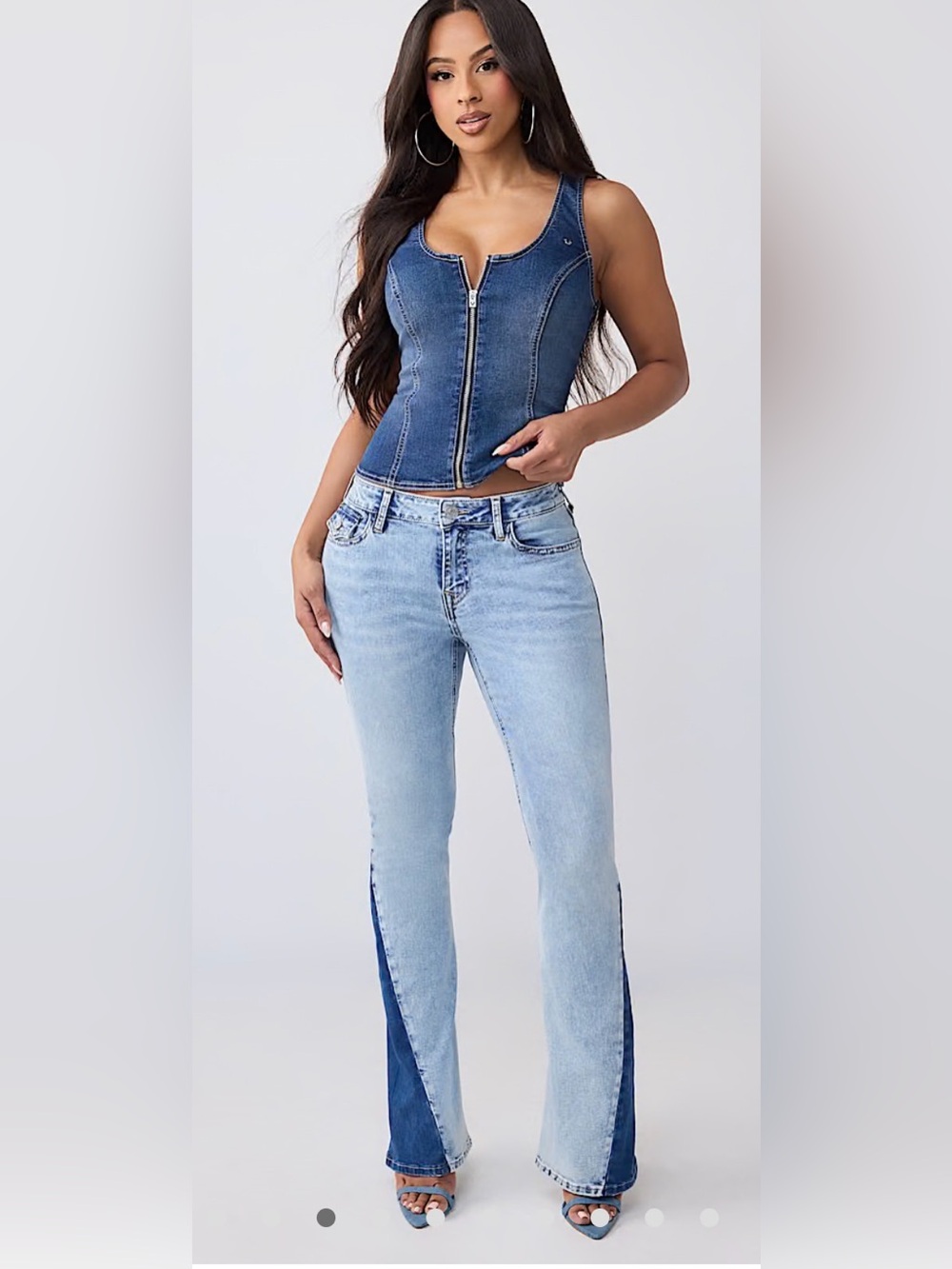 TRUE RELIGION Joey Two-Tone Light Blue and Dark Blue Flare Jeans